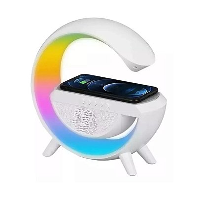 Caixa de Som Relógio Carregador Bluetooth RGB Branca