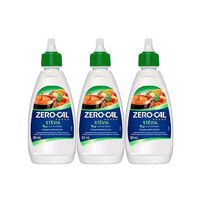 Adoçante Zero Cal Stévia Liquido 80ml Kit 3