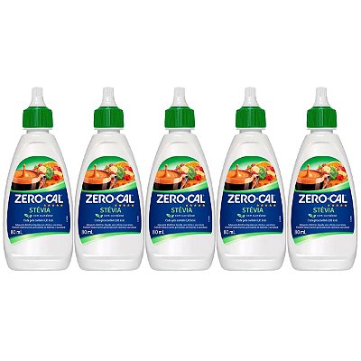 Adoçante Zero Cal Stévia Liquido 80ml Kit 5