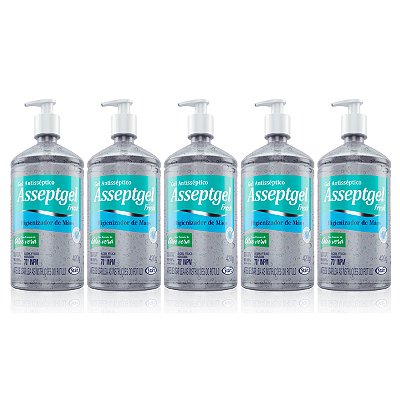 Álcool Em Gel Antisséptico 420gr Asseptgel Fresh Blue Kit 5
