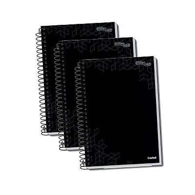 Caderno Capa Preta Dura Uni 10 Matérias 200 Folhas Kit 3