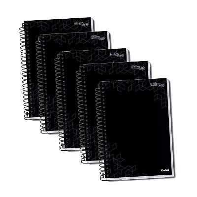 Caderno Capa Preta Dura Uni 10 Matérias 200 Folhas Kit 5