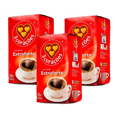 Café 3 corações Extra Forte Vácuo 500g Kit 3