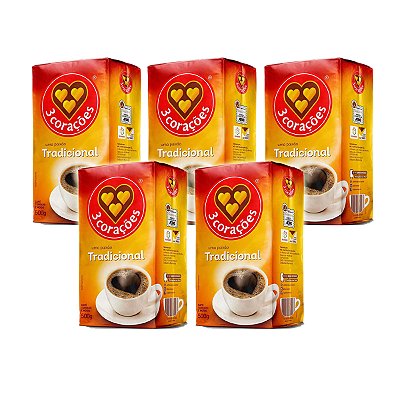 Café Saboroso 3 Corações Tradicional Vácuo 500g Kit 5