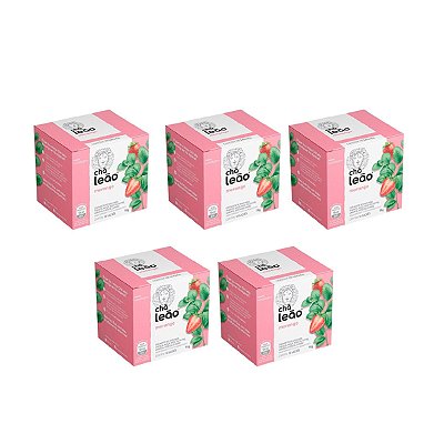 Chá de Morango Leão Caixa 10 Sachês Kit 5