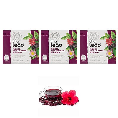 Chá Leão Hibisco Rosa Silvestre e Amora Em 10 Sachês Kit 3