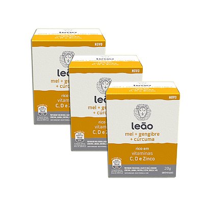 Chá Leão Mel Gengibre e Curcuma 10 Sachês Kit 3
