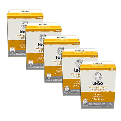 Chá Leão Mel Gengibre e Curcuma 10 Sachês Kit 5