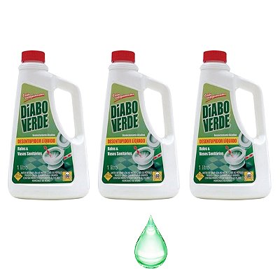 Desentupidor Líquido Diabo Verde 1L Kit 3