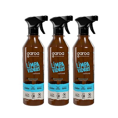 Limpa Vidros Garoa Natural Vegano Biodegradável 600 ml Kit 3