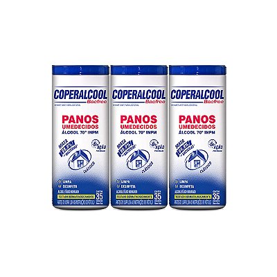 Pano Umedecido Coperalcool 70 INPM Clássico 35 Lenços Kit 3