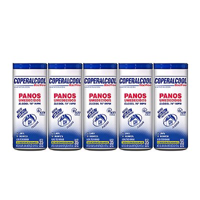 Pano Umedecido Coperalcool 70 INPM Clássico 35 Lenços Kit 5