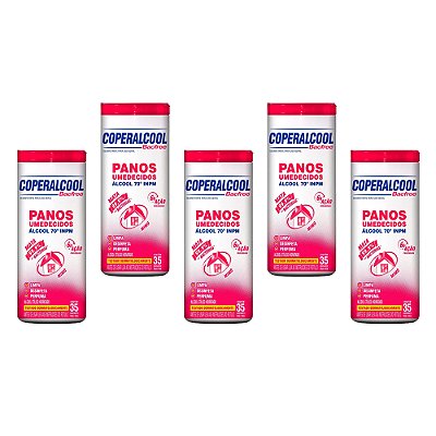 Pano Umedecido Coperalcool 70 INPM Mimo 35 Lenços Kit 5