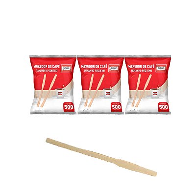 Mexedor Palheta De Madeira Para Café 9Cm Pacote 500 Un Kit 3