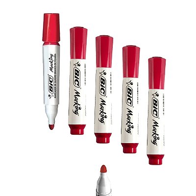 Caneta Marcador BIC Vermelha para Quadro Branco Kit 5