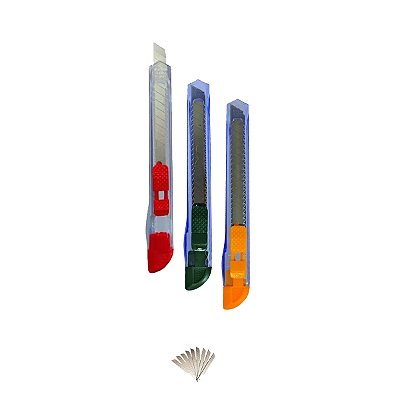 Estilete Colorido Lâmina Fina Cis 120Bp Kit 3