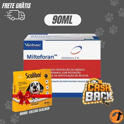 Milteforan Virbac 90 ml FRETE GRÁTIS* + BRINDE COLEIRA SCALIBOR