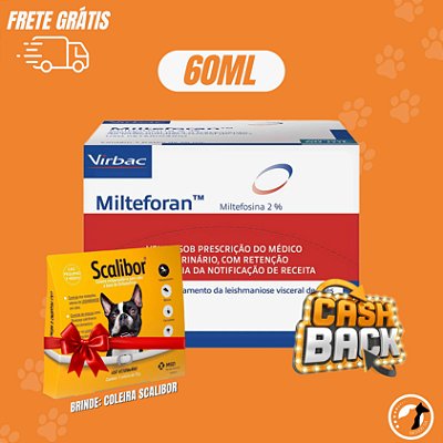 Milteforan Virbac 60 ml FRETE GRÁTIS* + BRINDE COLEIRA SCALIBOR