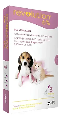 Revolution Filhotes Cães e Gatos Até 2,5 kg 0,25 mL 15mg 3 pipetas - Zoetis