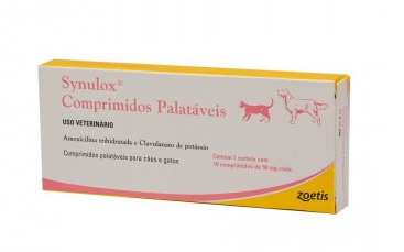 Antibiótico Synulox 50mg Zoetis para Cães e Gatos - 10 comprimidos