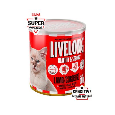 Ração Úmida Livelong Sensitive Cordeiro com Batata-Doce para Gatos 300g