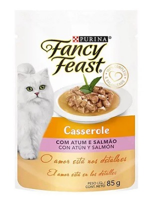 Sache Fancy Feast Gatos Adultos Casserole Atum e Salmão 85g