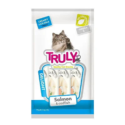 Petisco Gato Truly Creamy Salmao E Bacalhau 14Gx5 70G
