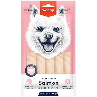 Petisco para cachorro Wanpy creamy salmão e frango 70g
