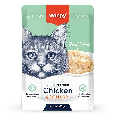 Petisco para gato Wanpy sachê de frango e vieira 85g