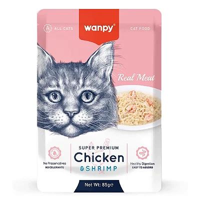 Petisco para gato Wanpy sachê de frango e camarão 85g