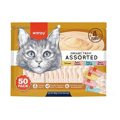 Petisco para gatos Wanpy Creamy Sabores Sortidos 50 tubos 14gx50 700g
