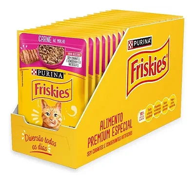 Kit C/ 15 Un Sache Para Gatos Friskies Carne Ao Molho