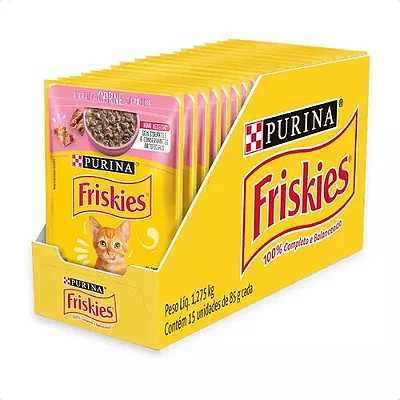 Kit 15 Friskies Sachês Para Gatos Filhotes Sabor Carne 85g