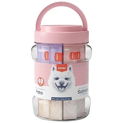 PETISCO PARA CAO WANPY CREAMY SORTIDO SABOR PATO + SALMAO E FRANGO 40x14g=560G