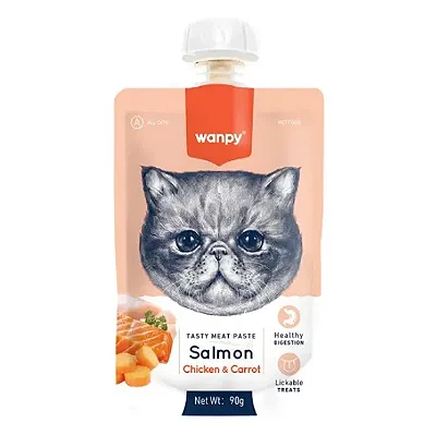 CREAMY SACHÊ DE SALMÃO FRANGO E CENOURA PARA GATOS 90G - WANPY