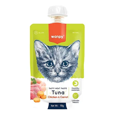 Petisco Para Gato Wanpy Creamy Sachê De Atum, Frango e Cenoura 90g