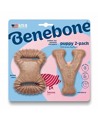 Brinquedo Mordedor Benebone Puppy Bacon 2 unidades