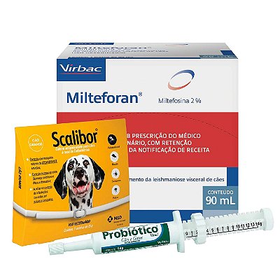 Combo Milteforan Virbac + Coleira Scalibor + Probiótico Vetnil