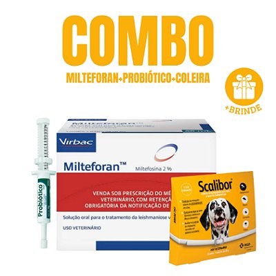 Combo Milteforan Virbac + Coleira Scalibor + Probiótico Vetnil