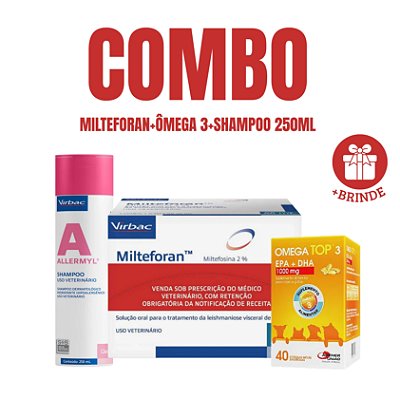 Combo Milteforan Virbac + Suplemento Omegatop 3 + Shampoo dermatológico