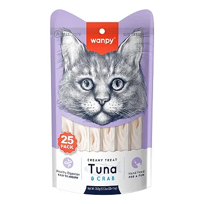 Petisco para gato Wanpy Creamy Atum e Carangueijo 14gx25 350g