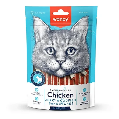 PETISCO PARA GATO WANPY MINI TIRAS DE FRANGO E PEIXE 80G