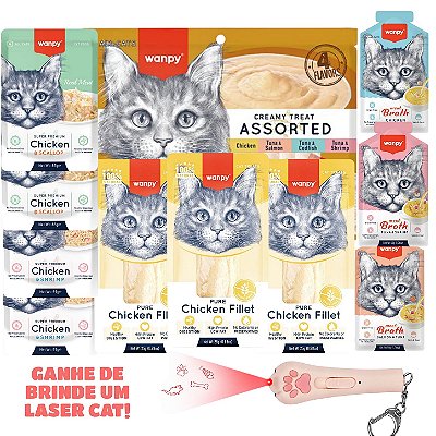Kit Petiscos Wanpy para gatos 11 itens + brinde laser cat