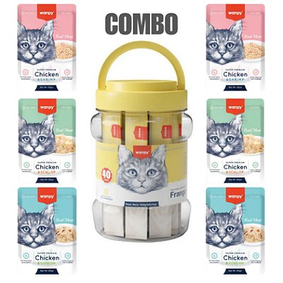 Kit Wanpy Petiscos para Gatos Pote Creamy 560g + 6 Sachês 85g
