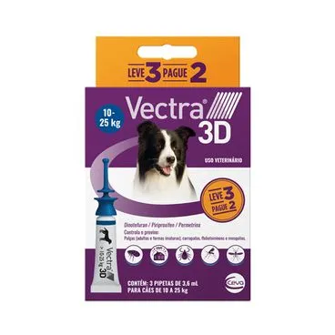 Vectra 3D Caes 10 - 25Kg Leve 3 Pague 2 Ceva