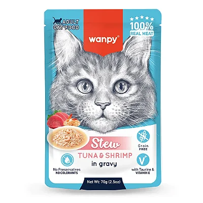 Petisco Para Gato Wanpy Sachê Stew de Atum e Camarão 70g