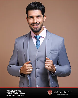 Traje poliviscose cinza fosco