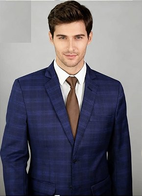 Terno Poliviscose azul royal xadrez