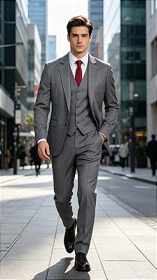 Traje alta costura cinza melange - calça com regulagem