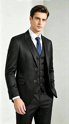 Traje alta costura preto semi brilho - calça com regulagem